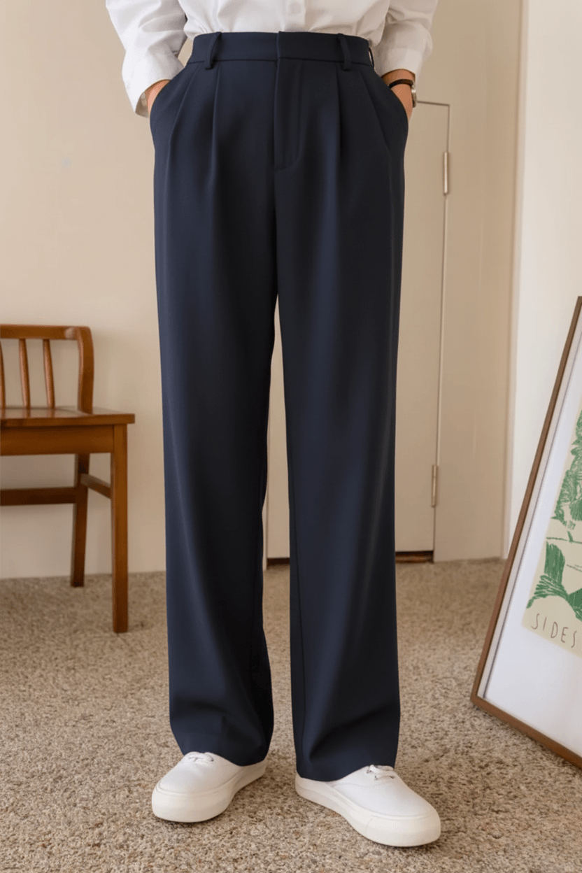 Menlite Japanese wide leg trousers for men in Dark Blue
