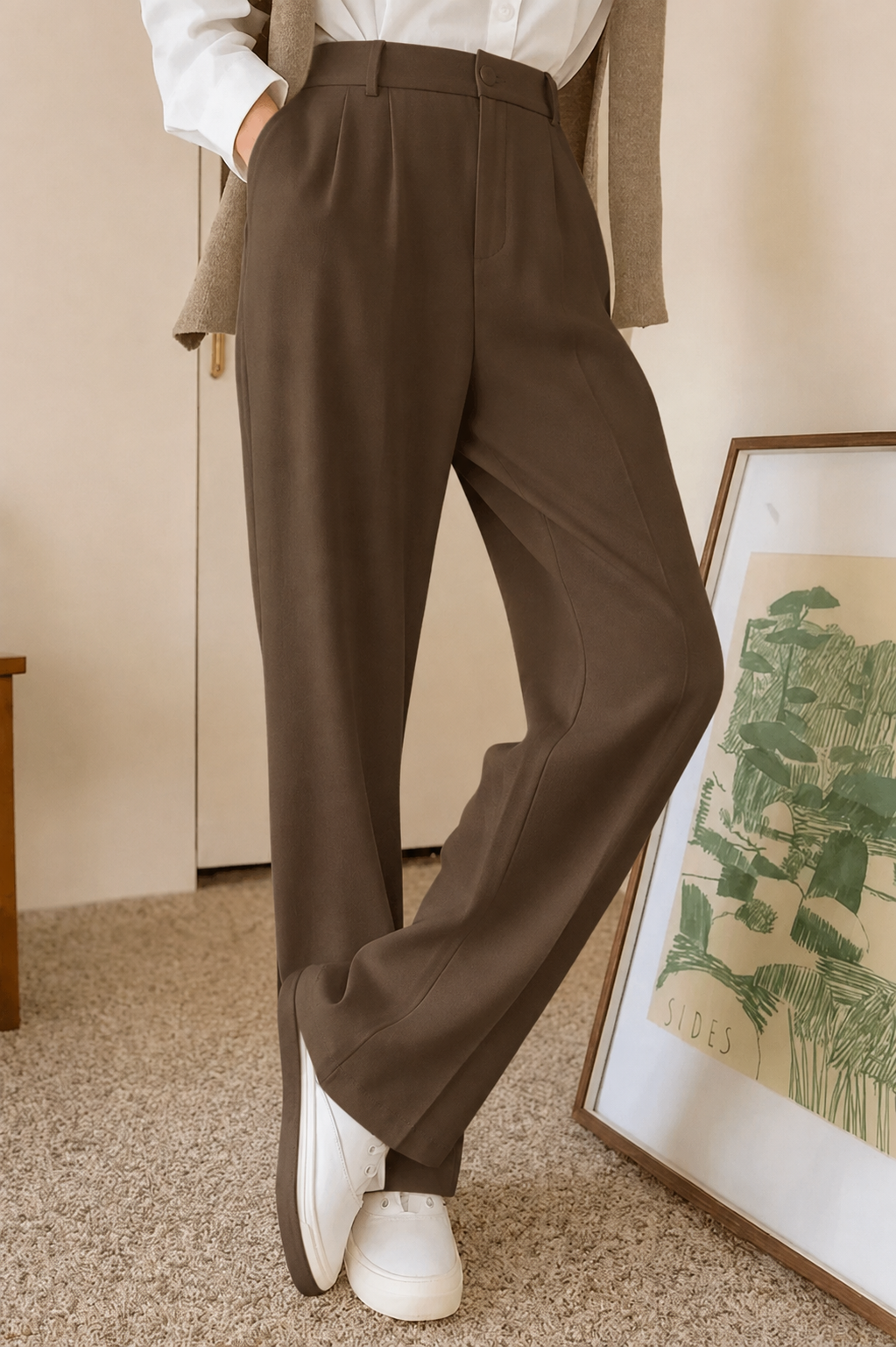 Menlite Japanese wide leg trousers for men in Chocolate Brown