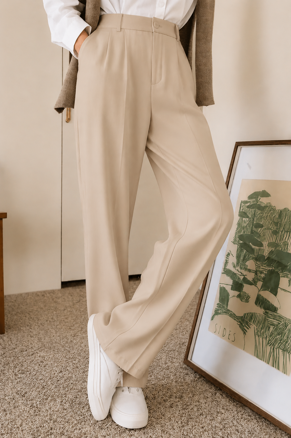 Menlite Japanese wide leg trousers for men in Cream